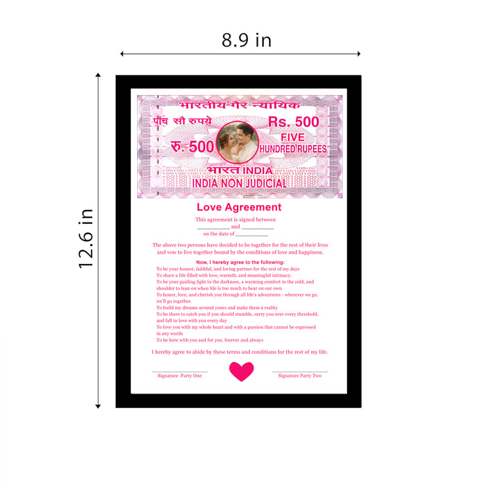 Customized Love Contract Photo Frame Non-Judicial Stamp Paper Love Agreement Certificate Romantic Couple Gift 22x32 cm