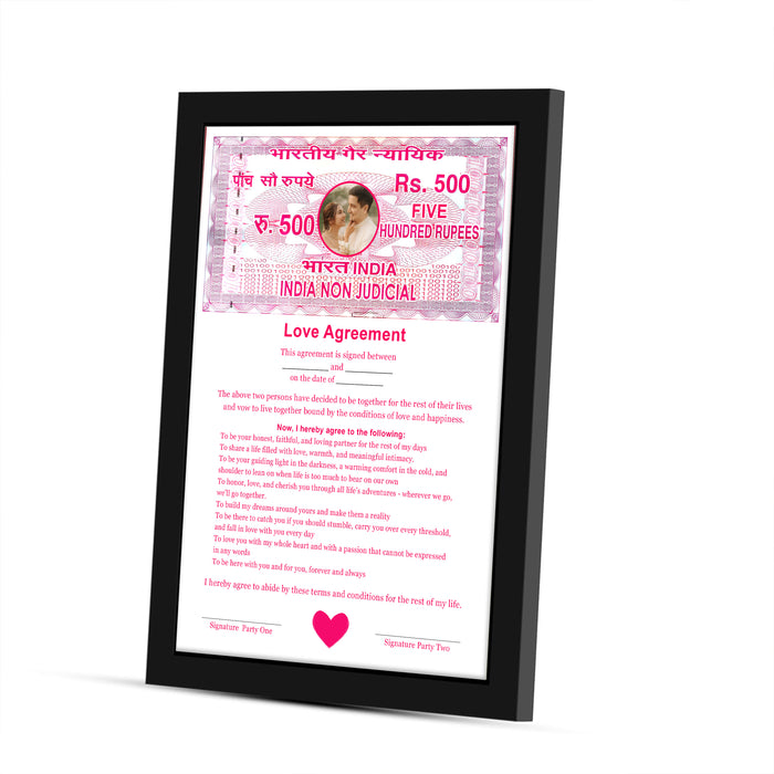 Customized Love Contract Photo Frame Non-Judicial Stamp Paper Love Agreement Certificate Romantic Couple Gift 22x32 cm