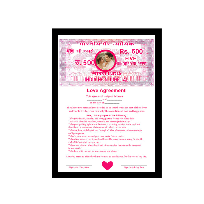 Customized Love Contract Photo Frame Non-Judicial Stamp Paper Love Agreement Certificate Romantic Couple Gift 22x32 cm