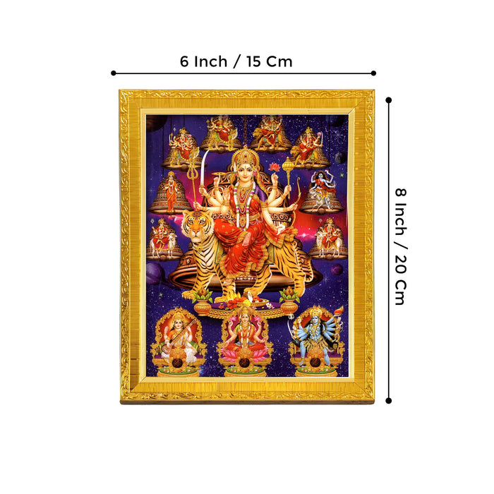 Divine Devi Navdurga and Maa Kali, Lakshmi and Saraswathi Religious Golden Photo Frame Stand able and Wall Hanging for Temple (13x18 cm)