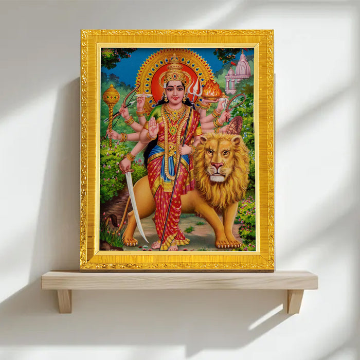 Divine Devi Navdurga and Maa Kali, Lakshmi and Saraswathi Religious Golden Photo Frame Stand able and Wall Hanging for Temple (13x18 cm)