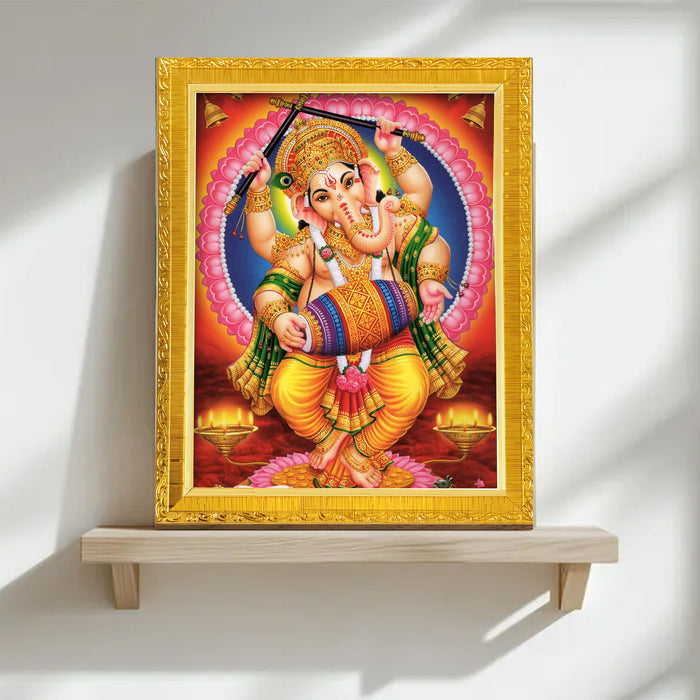 Bhagwan Shiva and Devi Parvati and Ganesh Ji Religious Golden Photo Frame Stand able and Wall Hanging for Temple (13x18 cm)