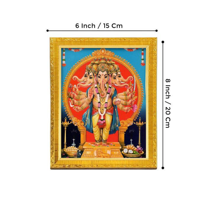 Bhagwan Shiva and Devi Parvati and Ganesh Ji Religious Golden Photo Frame Stand able and Wall Hanging for Temple (13x18 cm)