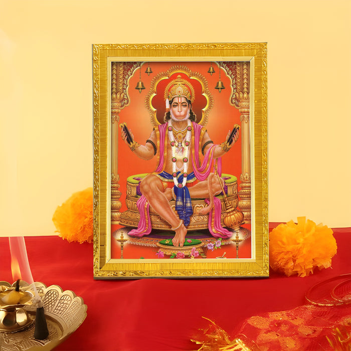 Lord Ram Lakshman Hanuman Religious Golden Photo Frame Stand able and Wall Hanging for Temple (13x18 cm)