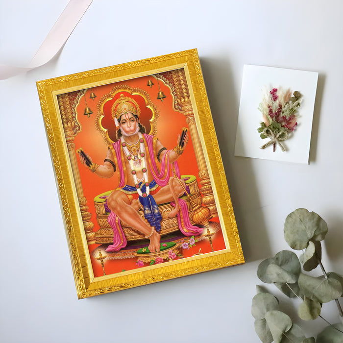 Lord Ram Lakshman Hanuman Religious Golden Photo Frame Stand able and Wall Hanging for Temple (13x18 cm)