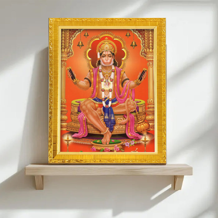 Lord Ram Lakshman Hanuman Religious Golden Photo Frame Stand able and Wall Hanging for Temple (13x18 cm)
