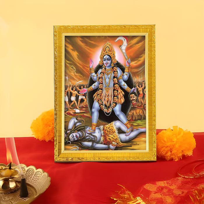 Divine Devi Navdurga and Maa Kali, Lakshmi and Saraswathi Religious Golden Photo Frame Stand able and Wall Hanging for Temple (13x18 cm)