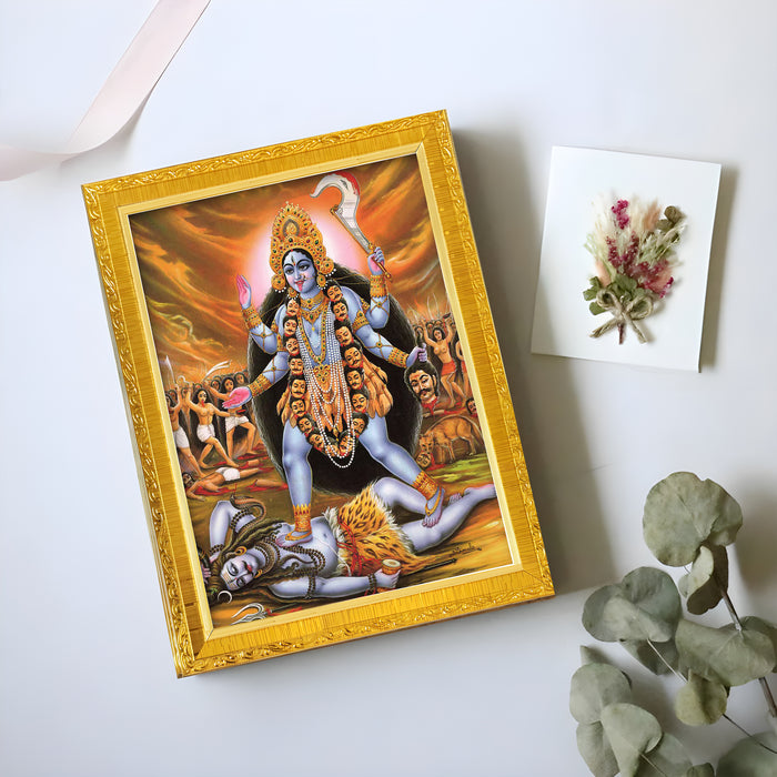Divine Devi Navdurga and Maa Kali, Lakshmi and Saraswathi Religious Golden Photo Frame Stand able and Wall Hanging for Temple (13x18 cm)