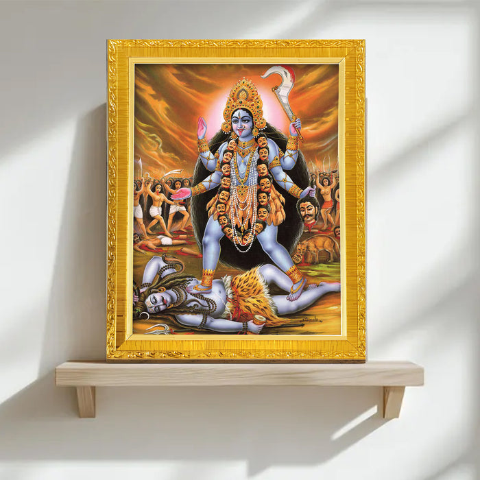 Divine Devi Navdurga and Maa Kali, Lakshmi and Saraswathi Religious Golden Photo Frame Stand able and Wall Hanging for Temple (13x18 cm)