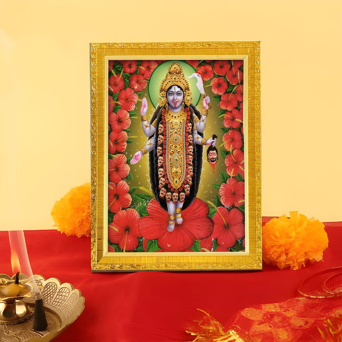 Divine Devi Navdurga and Maa Kali, Lakshmi and Saraswathi Religious Golden Photo Frame Stand able and Wall Hanging for Temple (13x18 cm)