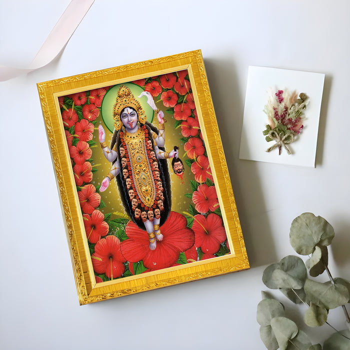 Divine Devi Navdurga and Maa Kali, Lakshmi and Saraswathi Religious Golden Photo Frame Stand able and Wall Hanging for Temple (13x18 cm)