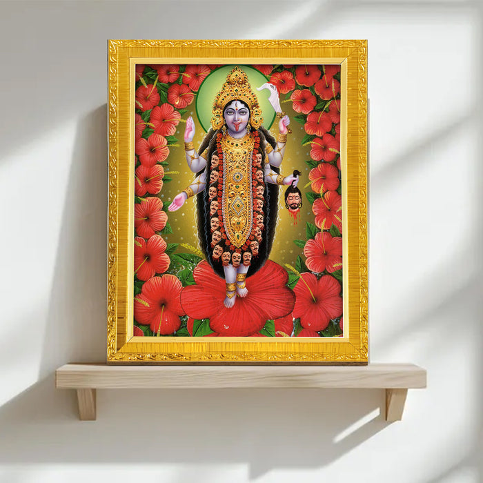 Divine Devi Navdurga and Maa Kali, Lakshmi and Saraswathi Religious Golden Photo Frame Stand able and Wall Hanging for Temple (13x18 cm)