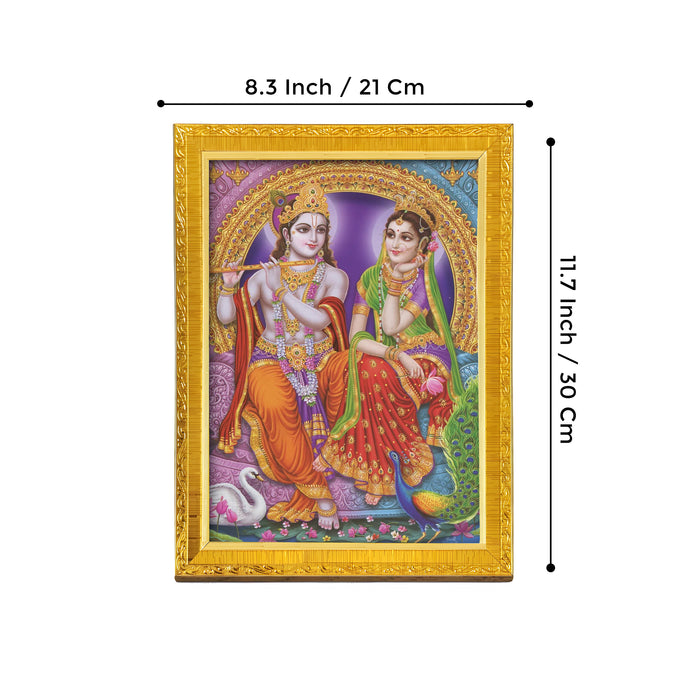 Divine Sri Radha Krishna Shiv Parvati Kali and Hanuman Ji Religious Golden Photo Frame Stand able and Wall Hanging for Temple (21x30 cm)