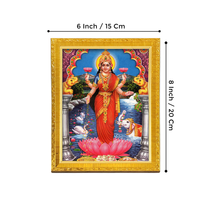 Bhagwan Vishnu Lakshmi And Saraswathi Religious Golden Photo Frame Stand able and Wall Hanging for Temple (13x18 cm)