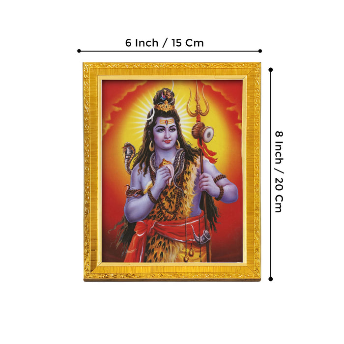Bhagwan Shiva and Devi Parvati and Ganesh Ji Religious Golden Photo Frame Stand able and Wall Hanging for Temple (13x18 cm)