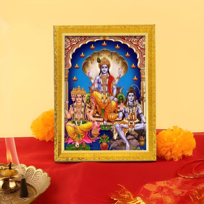 Lord Ram Lakshman Hanuman Religious Golden Photo Frame Stand able and Wall Hanging for Temple (13x18 cm)
