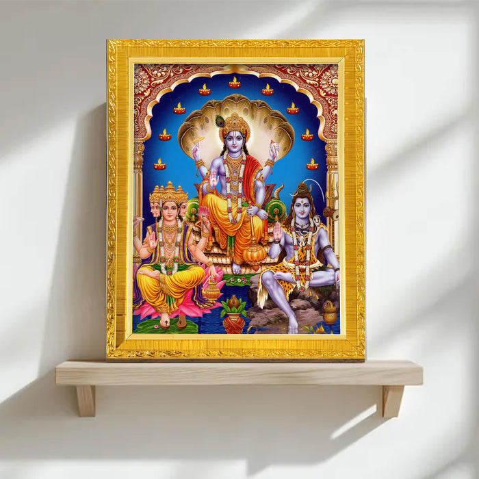 Lord Ram Lakshman Hanuman Religious Golden Photo Frame Stand able and Wall Hanging for Temple (13x18 cm)