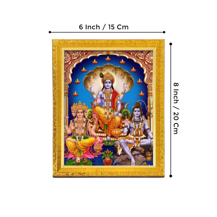 Lord Ram Lakshman Hanuman Religious Golden Photo Frame Stand able and Wall Hanging for Temple (13x18 cm)