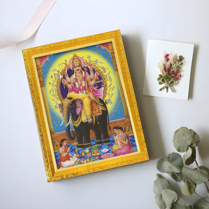 Lord Ram Lakshman Hanuman Religious Golden Photo Frame Stand able and Wall Hanging for Temple (13x18 cm)