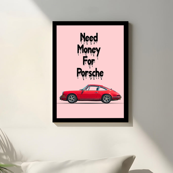 Framed Motivational Automotive Wall Art Print with Sports Car Illustration and Bold Text 32x44 cm