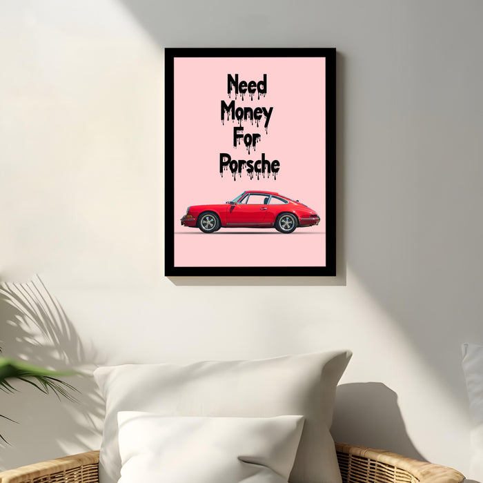 Framed Motivational Automotive Wall Art Print with Sports Car Illustration and Bold Text 32x44 cm