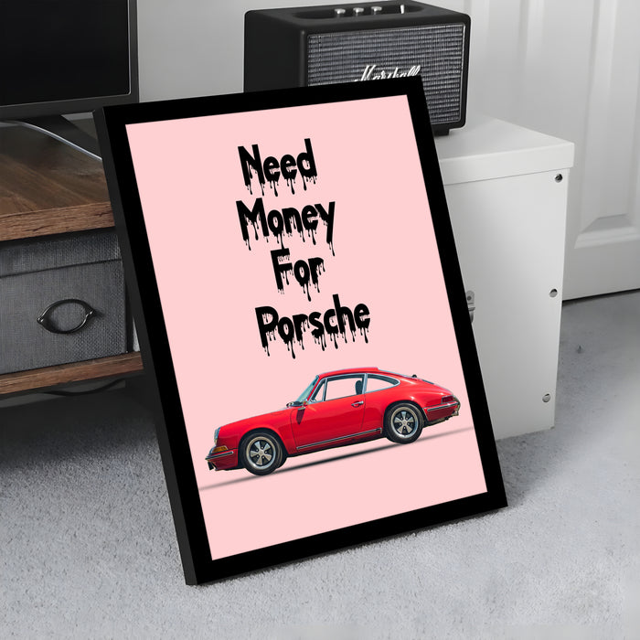 Framed Motivational Automotive Wall Art Print with Sports Car Illustration and Bold Text 32x44 cm
