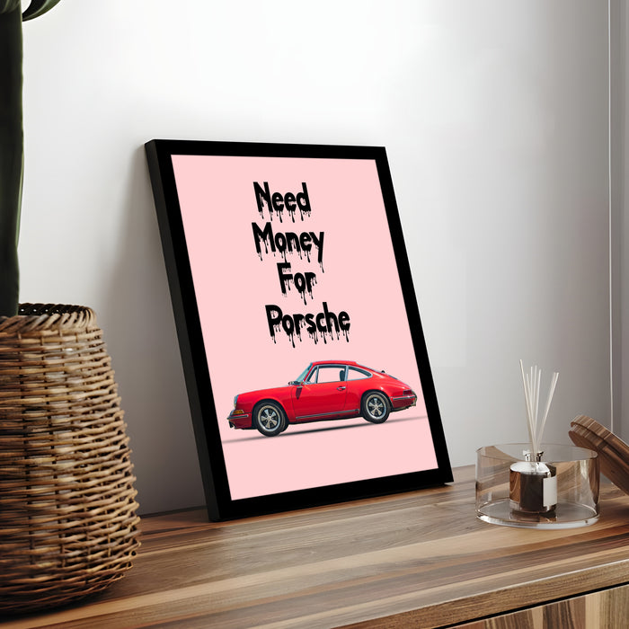 Framed Motivational Automotive Wall Art Print with Sports Car Illustration and Bold Text 32x44 cm
