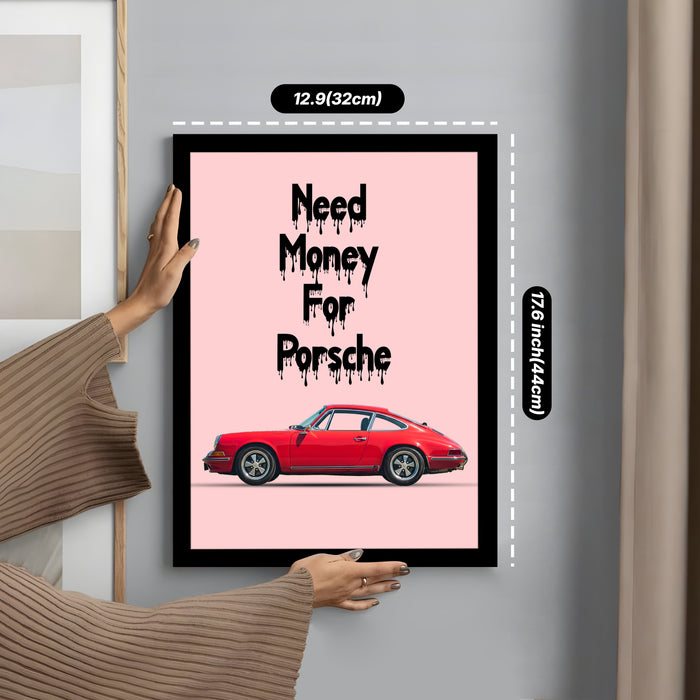 Framed Motivational Automotive Wall Art Print with Sports Car Illustration and Bold Text 32x44 cm
