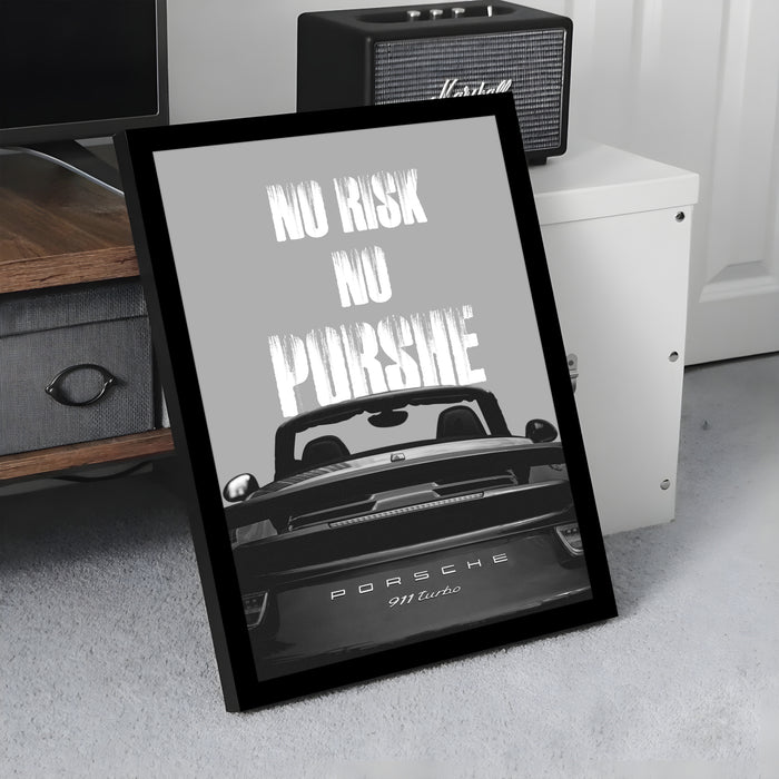 Framed Motivational Automotive Wall Art Print with Sports Car Illustration and Bold Text 32x44 cm