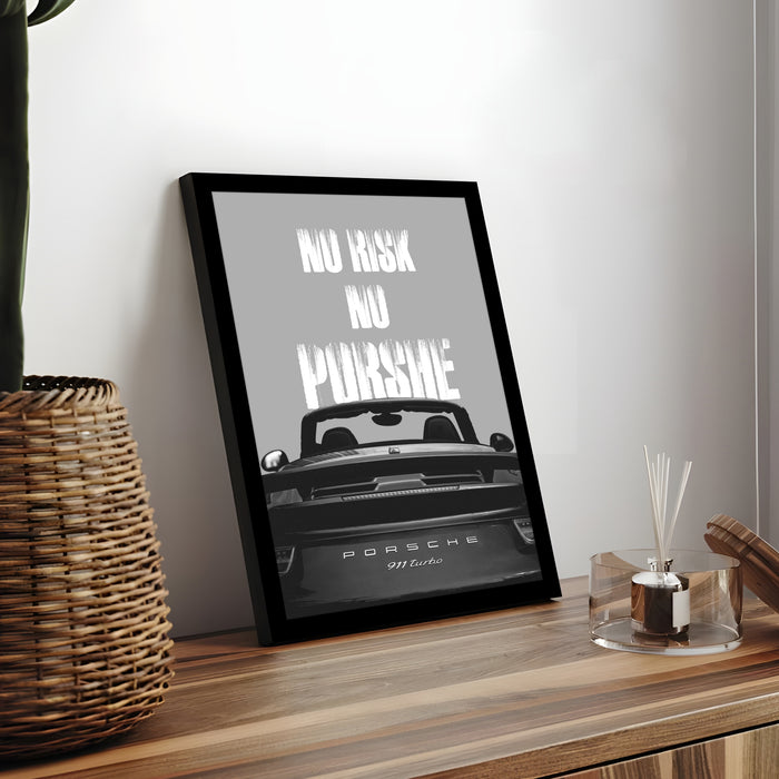 Framed Motivational Automotive Wall Art Print with Sports Car Illustration and Bold Text 32x44 cm