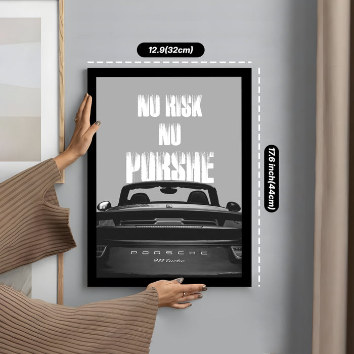 Framed Motivational Automotive Wall Art Print with Sports Car Illustration and Bold Text 32x44 cm
