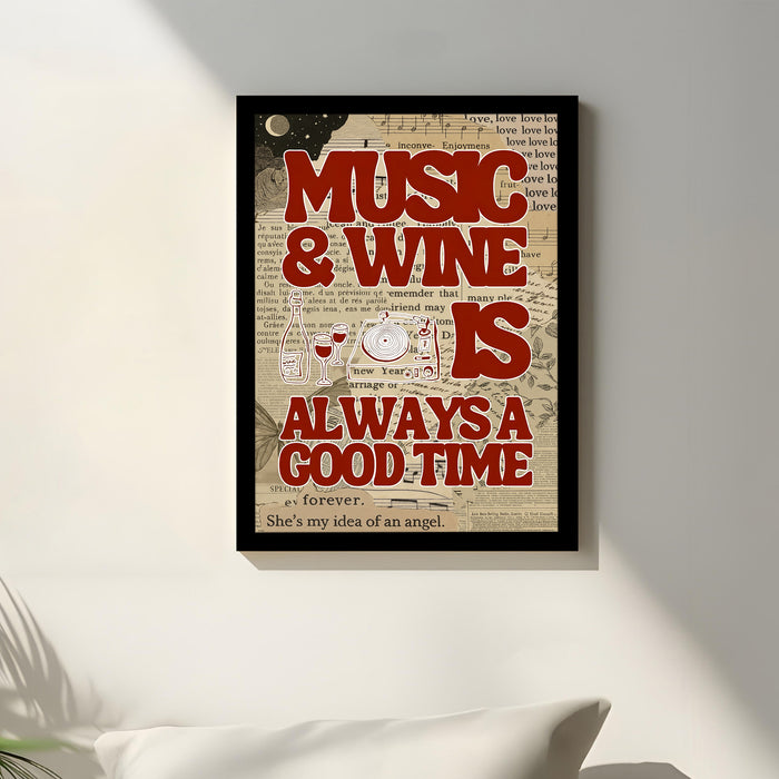 Motivational Wall Art Print with Music and Wine Poster for Home Décor, Art Prints For Home Decor 32x44 cm