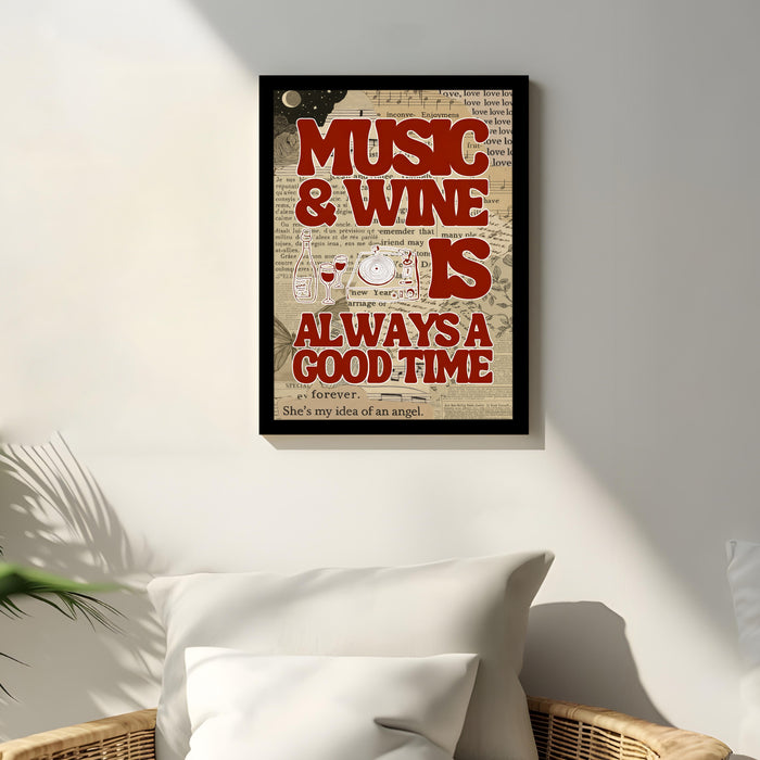 Motivational Wall Art Print with Music and Wine Poster for Home Décor, Art Prints For Home Decor 32x44 cm