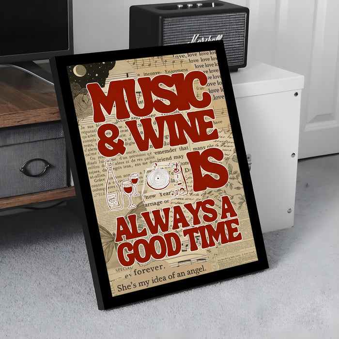 Motivational Wall Art Print with Music and Wine Poster for Home Décor, Art Prints For Home Decor 32x44 cm