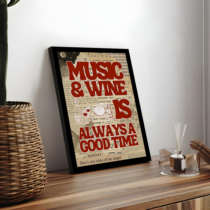 Motivational Wall Art Print with Music and Wine Poster for Home Décor, Art Prints For Home Decor 32x44 cm