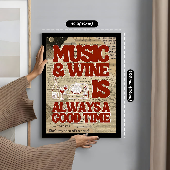 Motivational Wall Art Print with Music and Wine Poster for Home Décor, Art Prints For Home Decor 32x44 cm