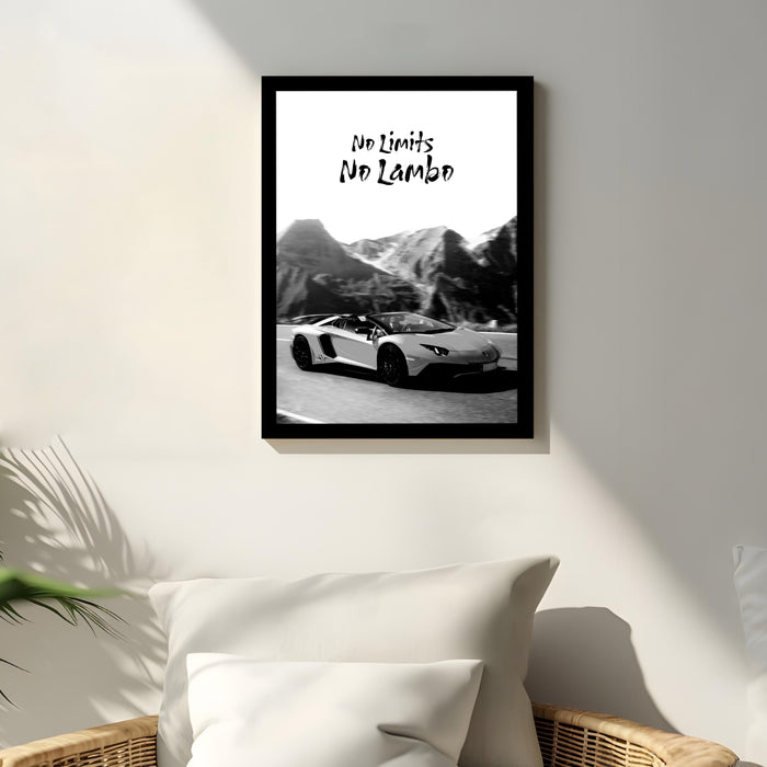 Framed Motivational Automotive Wall Art Print with Sports Car Illustration and Bold Text 32x44 cm