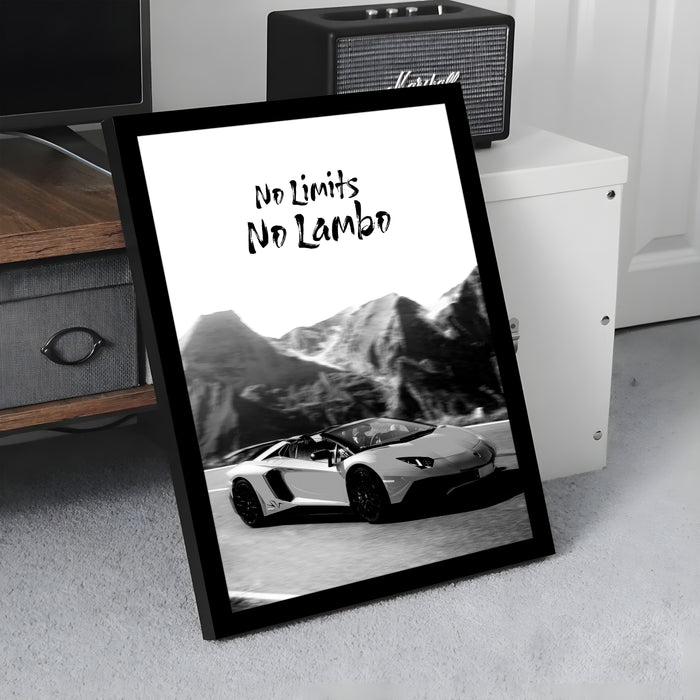 Framed Motivational Automotive Wall Art Print with Sports Car Illustration and Bold Text 32x44 cm