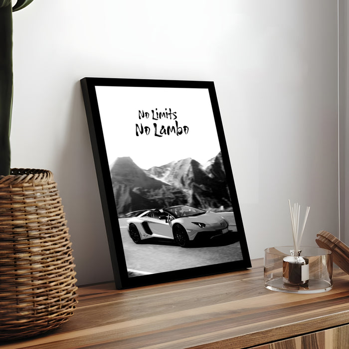 Framed Motivational Automotive Wall Art Print with Sports Car Illustration and Bold Text 32x44 cm