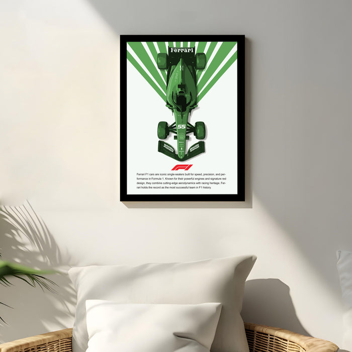 Framed Automotive Art Print F1 Car Racing Wall Art for Boys and Mans Room Car Racing Fan 32x44 cm