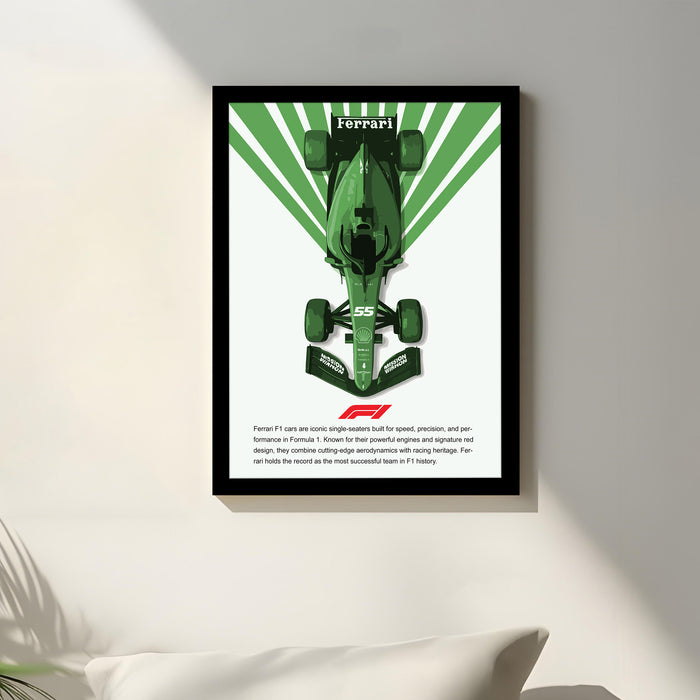 Framed Automotive Art Print F1 Car Racing Wall Art for Boys and Mans Room Car Racing Fan 32x44 cm