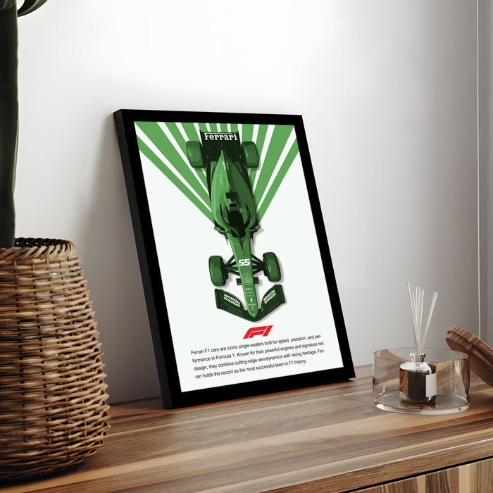 Framed Automotive Art Print F1 Car Racing Wall Art for Boys and Mans Room Car Racing Fan 32x44 cm