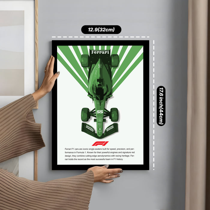 Framed Automotive Art Print F1 Car Racing Wall Art for Boys and Mans Room Car Racing Fan 32x44 cm