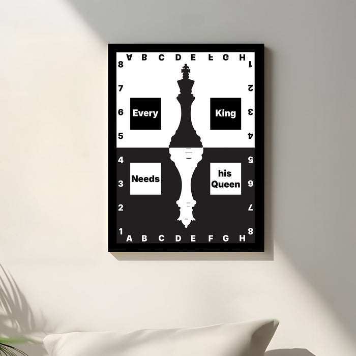 Motivational Framed Wall Art Print with Chess Piece Illustration Featuring King and Rooks 32x44 cm