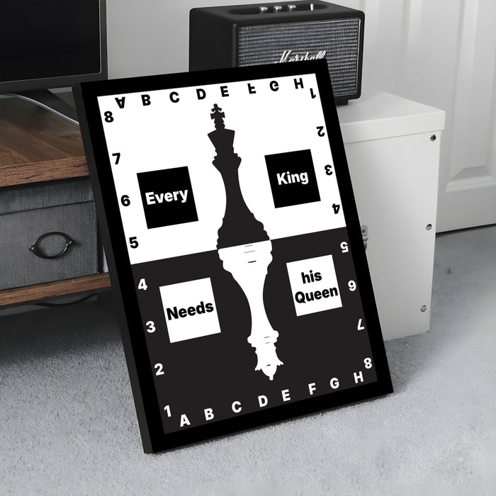 Motivational Framed Wall Art Print with Chess Piece Illustration Featuring King and Rooks 32x44 cm