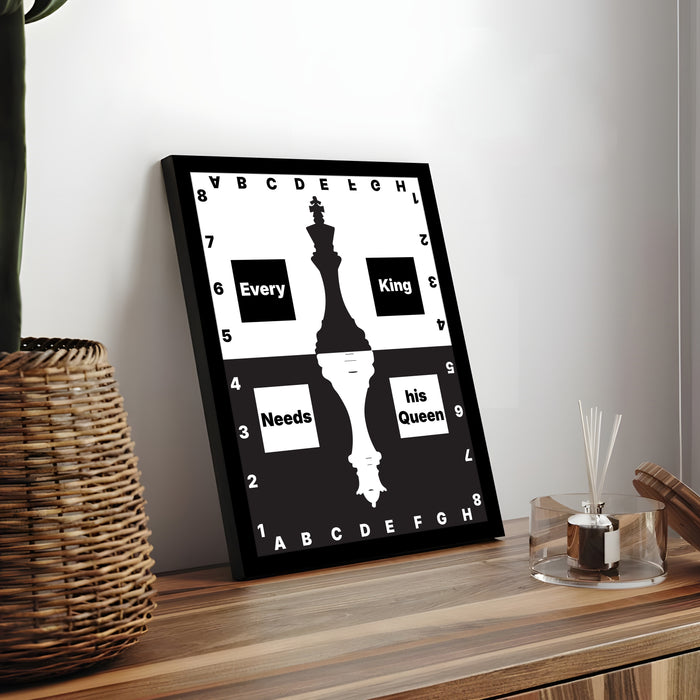Motivational Framed Wall Art Print with Chess Piece Illustration Featuring King and Rooks 32x44 cm