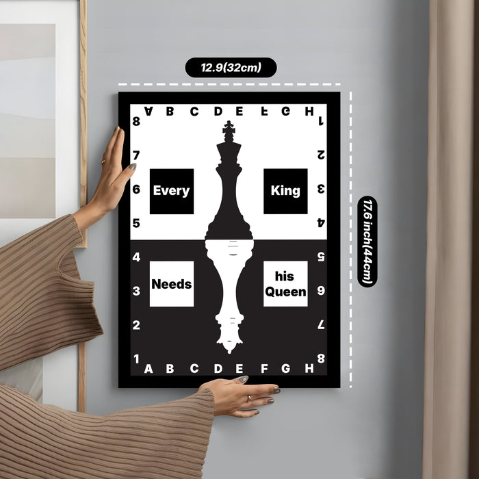 Motivational Framed Wall Art Print with Chess Piece Illustration Featuring King and Rooks 32x44 cm