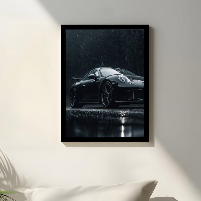 Automotive Motivational Framed Wall Art Print with Red Sports Car Illustration Prints, Retro Car Decor 32x44 cm