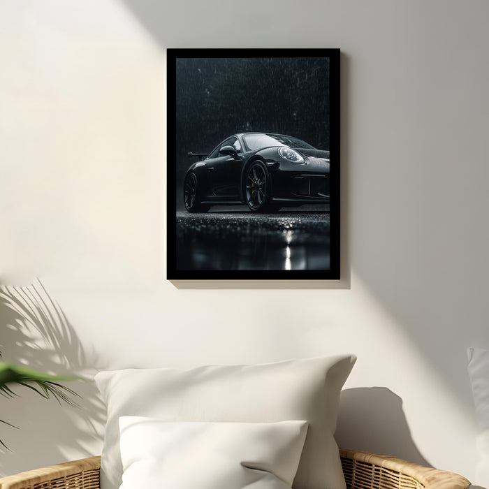 Automotive Motivational Framed Wall Art Print with Red Sports Car Illustration Prints, Retro Car Decor 32x44 cm
