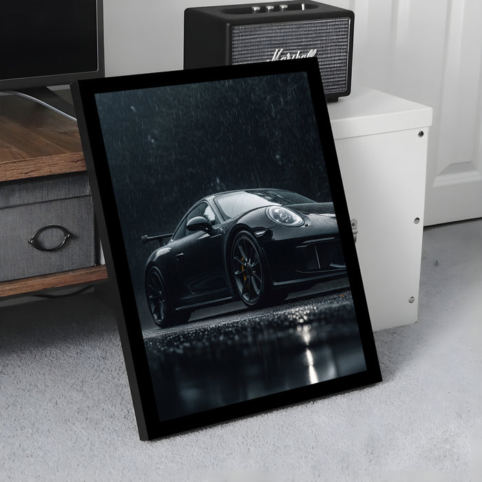 Automotive Motivational Framed Wall Art Print with Red Sports Car Illustration Prints, Retro Car Decor 32x44 cm